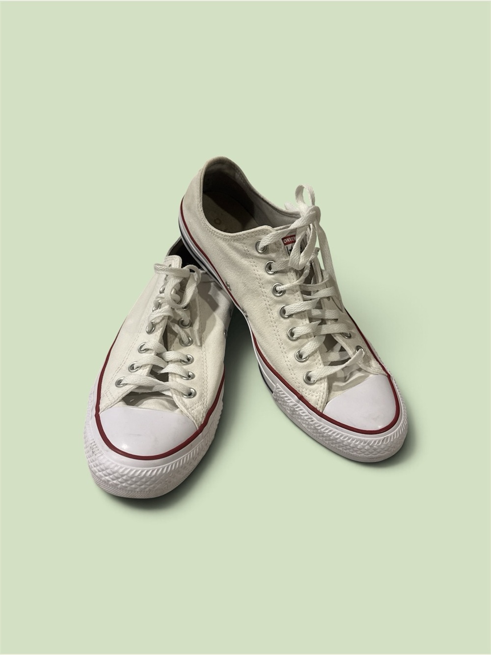 Classic Converse White Low-Top Canvas Sneakers with Red Trim
